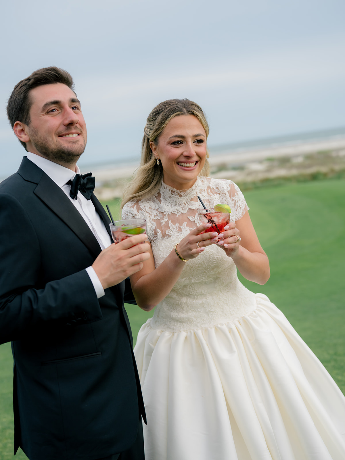 Bride and groom at cocktail hour.