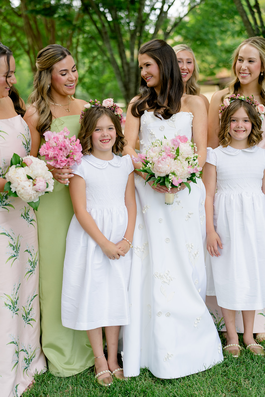 Bridal party with flower girls.